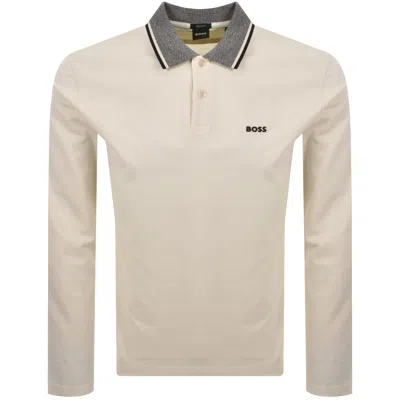 Boss Athleisure Boss Plisy Long Sleeve Polo T Shirt Cream In White