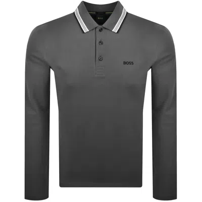Boss Athleisure Boss Plisy Long Sleeve Polo T Shirt Grey In Gray
