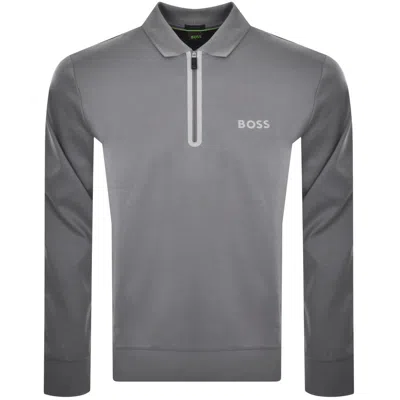 Boss Athleisure Boss Plisy Mirror Long Sleeve Polo T Shirt Grey