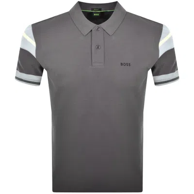 Boss Athleisure Boss Polo Sleeve Zone T Shirt Dark Grey In Brown