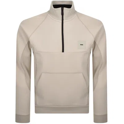 Boss Athleisure Boss Sweat Rib Quarter Zip Sweatshirt Beige In Neutral