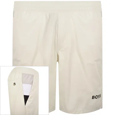 Boss Athleisure Boss Tennis Match Shorts Cream In Neutral