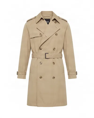 Boss Black Double-breasted Belted Trench Coat In Dark Beige