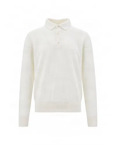 Boss Black Men's Knit Polo Sweater In Open White