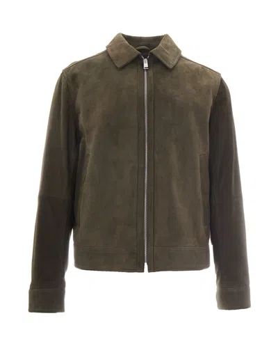 Boss Black Men's Suede Zip Front Jacket In Open Green