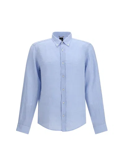 Boss Black Regular-fit Linen Shirt In Blue