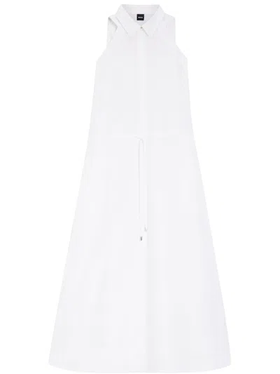 Boss Black Sleeveless Collared Shirt Dress In White