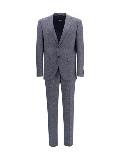 Boss Black Striped Viscose And Cotton Blend Suit