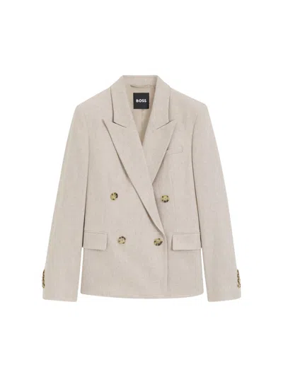 Boss Black Structured White Textured Jacket In Neutral
