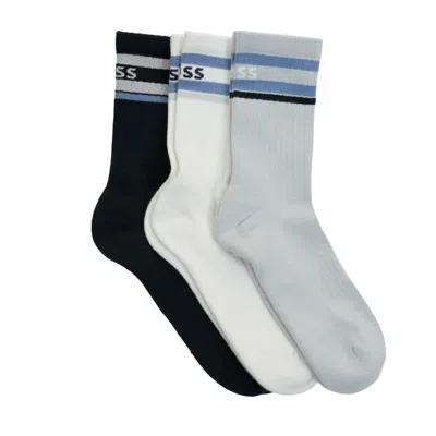 Boss Bodywear 3 Pack Qs Rib Stripe Logo 961 Blue White Navy