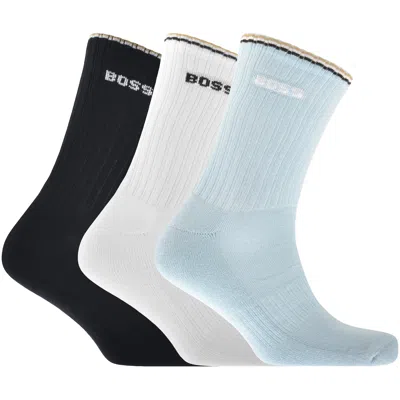 Hugo Boss Boss 3 Pack Quarter Length Rib Socks In Blue