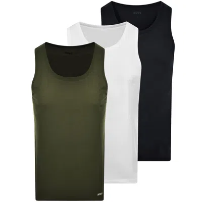 Hugo Boss Boss 3 Pack Vest T Shirts In Khaki