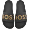 Hugo Boss Italian-made Slides With Large Logo Detail In Black 007