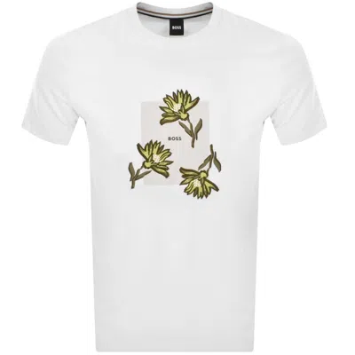 Hugo Boss Boss Thompson Floral Logo Cotton Graphic T-shirt In White