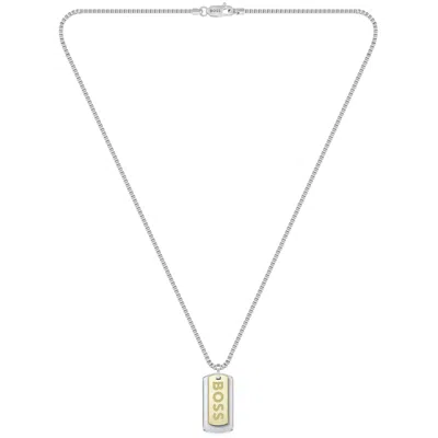 Boss Business Boss Devon Two Tone Tag Necklace Silver In Metallic