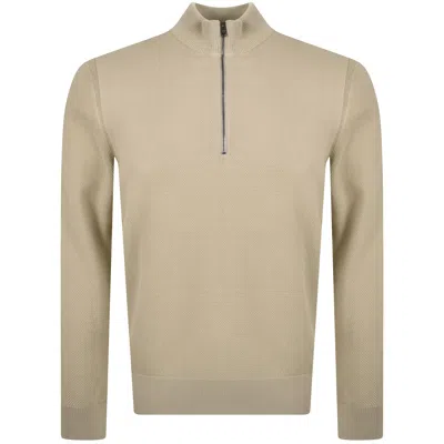 Hugo Boss Boss Ebrando Quarter Zip Knit Jumper Beige