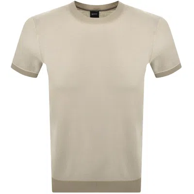 Hugo Boss Boss H Jianluca Knit T Shirt Beige In Neutral