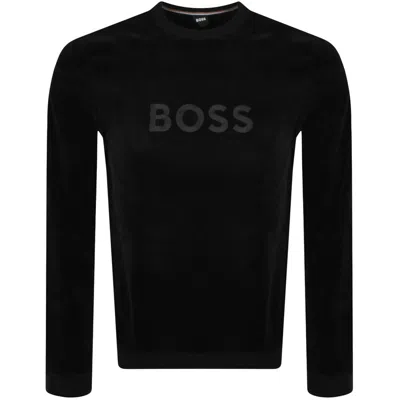Hugo Boss Cotton Blend Velour Regular Fit Crewneck Sweatshirt In Black