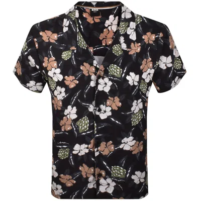 HUGO BOSS BOSS SHORT SLEEVE BEACH SHIRT BLACK