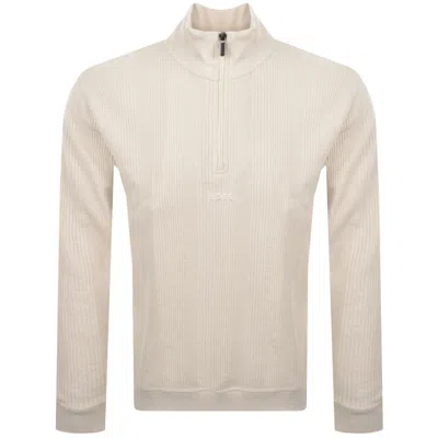 Hugo Boss Boss Waffle Structure Quarter Zip Sweatshirt Cream