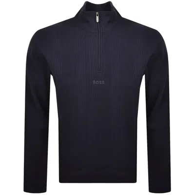 Hugo Boss Boss Waffle Structure Quarter Zip Sweatshirt Navy