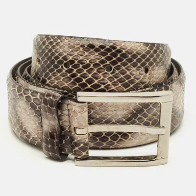 Pre-owned Boss By Hugo Boss 95cm Buckle Belt Grey/mauve Snakeskin Embossed Leather In Gray