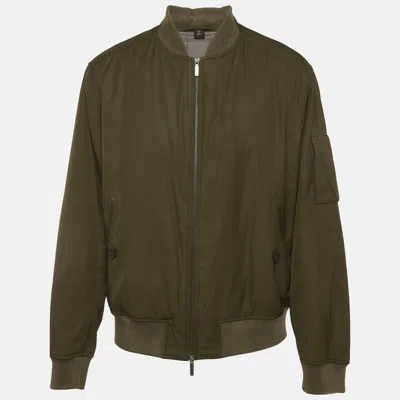 Pre-owned Boss By Hugo Boss Army Green Gabardine Bomber Jacket Xl