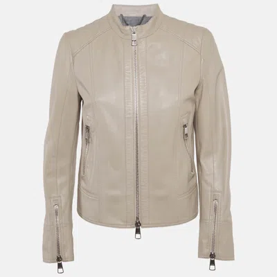 Boss By Hugo Boss Beige Leather Zip-up Jacket In Brown