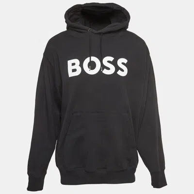 Pre-owned Boss By Hugo Boss Black Cotton Logo Patch Oversized Hoodie Xl