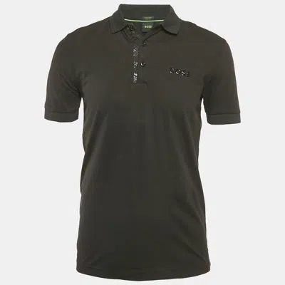 Boss By Hugo Boss Black Cotton Paddy Mirror Polo T-shirt In Gray