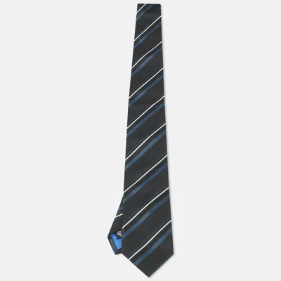 Boss By Hugo Boss Black Diagonal Striped Silk Tie In Multi