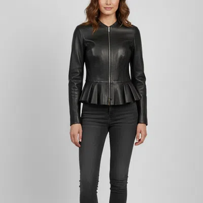Pre-owned Boss By Hugo Boss Black Leather Peplum Safisse Jacket S