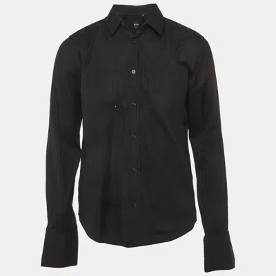 Pre-owned Boss By Hugo Boss Black Striped Cotton Slim Fit Shirt M
