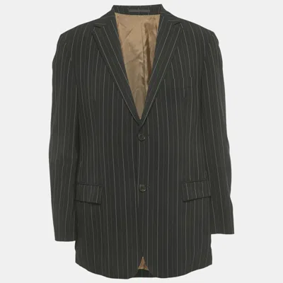 Pre-owned Boss By Hugo Boss Black Striped Wool Single Breasted Blazer L