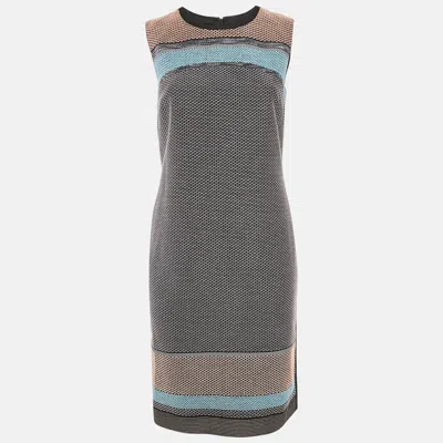 Boss By Hugo Boss Black/blue Textured Cotton Blend Short Dress In Gray