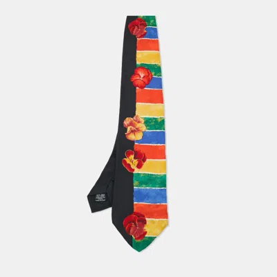 Pre-owned Boss By Hugo Boss Black/multicolor Printed Silk Tie