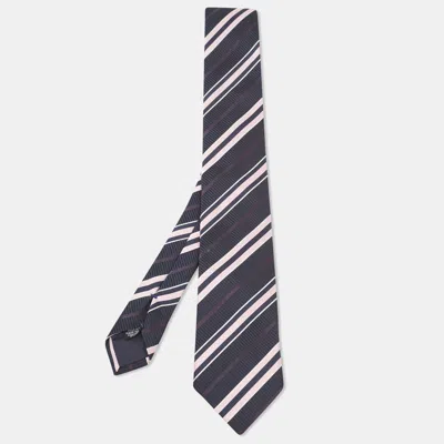 Pre-owned Boss By Hugo Boss Black/pink Diagonal Striped Silk Tie