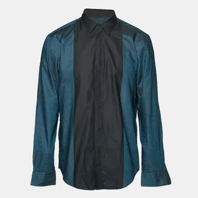 Pre-owned Boss By Hugo Boss Black/teal Blue Cotton Slim Fit Shirt Xl