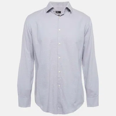 Boss By Hugo Boss Blue & Red Cotton Slim Fit Shirt In White