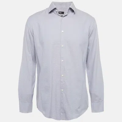 Pre-owned Boss By Hugo Boss Blue & Red Cotton Slim Fit Shirt Xl