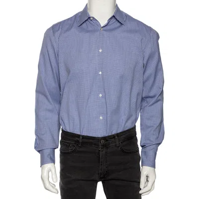 Boss By Hugo Boss Blue Check Cotton Button Front Slim Fit Shirt