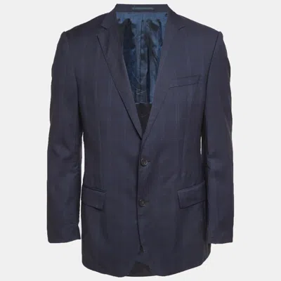 Pre-owned Boss By Hugo Boss Blue Checks Wool Super 120 Blazer L