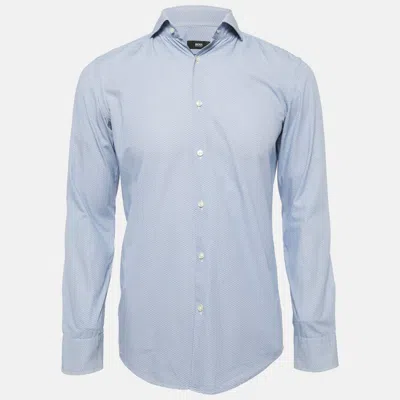 Boss By Hugo Boss Blue Cotton Full Sleeve Slim Fit Shirt