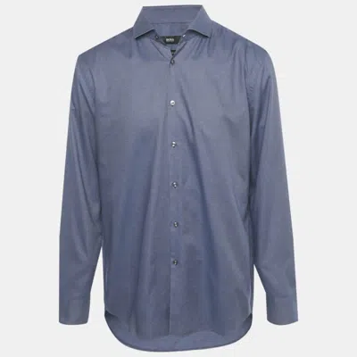 Boss By Hugo Boss Blue Cotton Slim Fit Jason Shirt Xxl