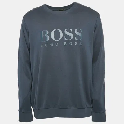 Pre-owned Boss By Hugo Boss Blue Logo Print Cotton Knit Sweatshirt Xxl