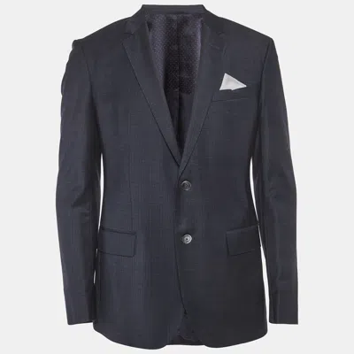 Pre-owned Boss By Hugo Boss Blue Pattern Wool Blend Slim Hutson Blazer L