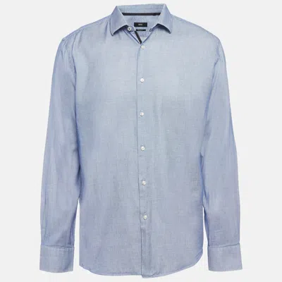 Boss By Hugo Boss Blue Cotton Full Sleeve Slim Fit Shirt