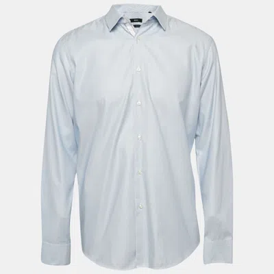 Pre-owned Boss By Hugo Boss Blue Striped Cotton Regular Fit Elliott Shirt L