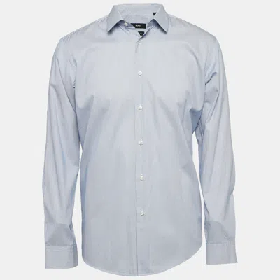 Pre-owned Boss By Hugo Boss Blue Striped Cotton Regular Fit Elliott Shirt L