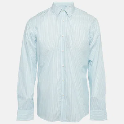Pre-owned Boss By Hugo Boss Blue Striped Cotton Regular Fit Shirt L